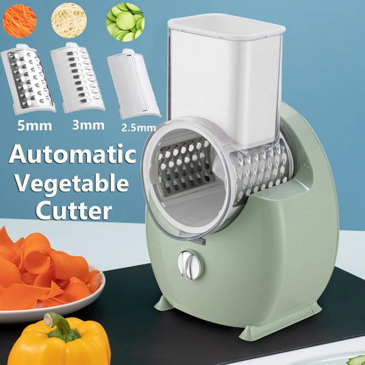 3 In 1 Multifunctional Electric Vegetable Cutter Automatic Vegetable Cutter Slicer Potato Grate Shredded Graters with 3 Blades