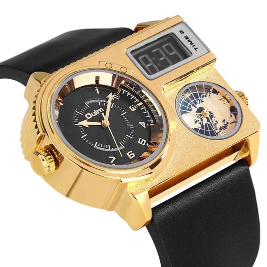 Oulm Square Watches Men LED Dual Time Zone Wristwatch Big Size Sports Watch Gift