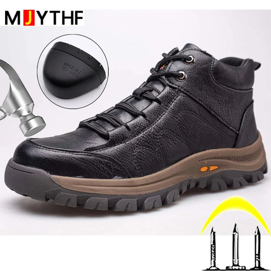 2023 Men Leather Safety Shoes Steel Toe Puncture-proof Indestructible Shoes Work Boots Construction Welding Protective Shoes